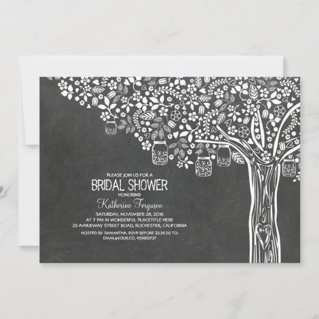 Tree Mason Jar Lights Chalkboard Brautparty Einladung (Vorderseite)