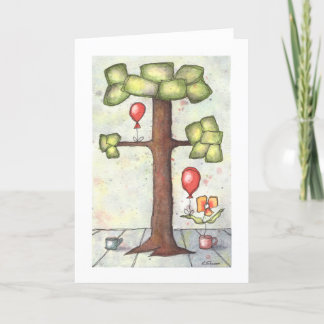 Tree mit Balloon Watercolor Grußkarte Karte