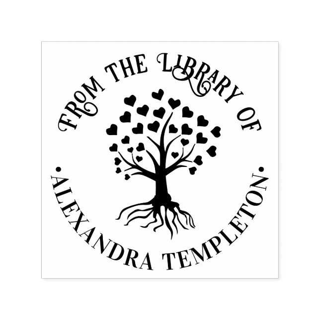 Tree mit Herz-Blätter, Roots-Rnd-Büchername Permastempel (Design)