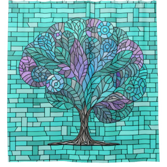 Tree Mosaic Art -Turquoise and Purple Duschvorhang (Vorderseite)