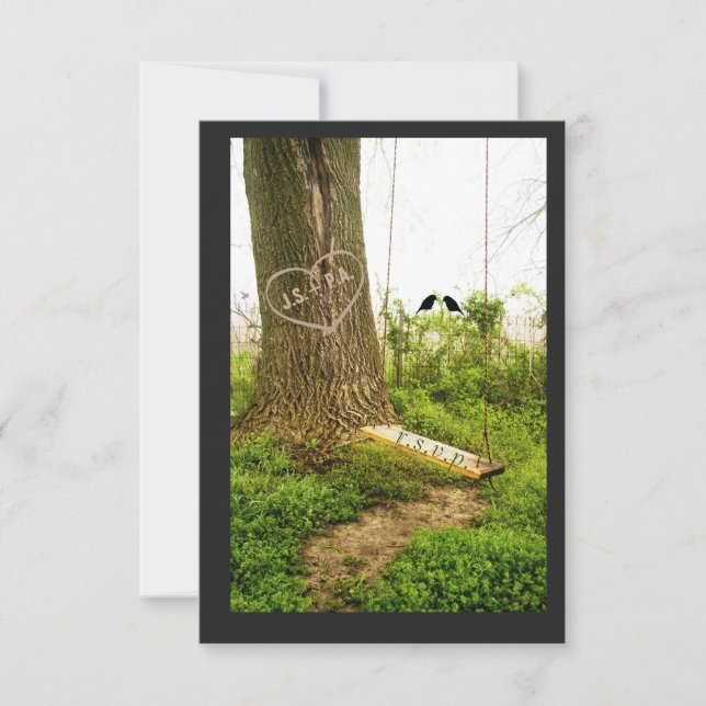 Tree n Swing w Birds Country Wedding RSVP Cards (Vorderseite)