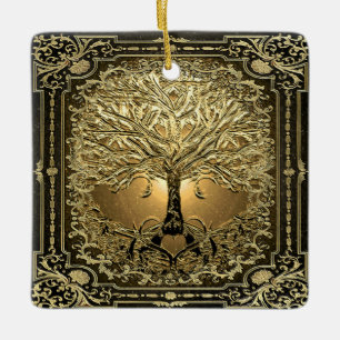 Tree of Gold Inner Light with Heart Roots Keramikornament