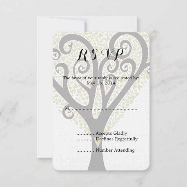 Tree of Hearts Wedding RSVP Karte (Vorderseite)