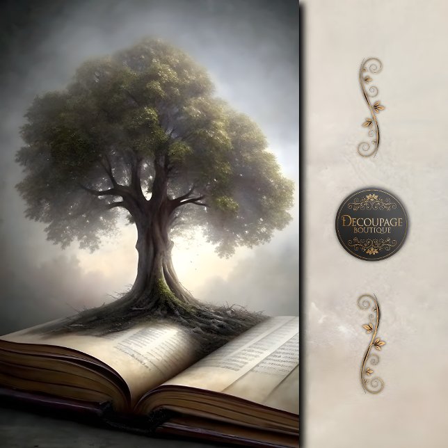 Tree of Knowledge Book Decoupage Seidenpapier (Tree of Knowledge Book Decoupage Tissue Paper)