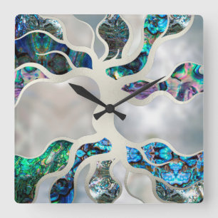 Tree of life - Abalone Shell and Pearl Quadratische Wanduhr