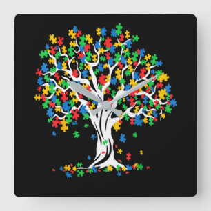 Tree Of Life Autism Awareness Month Quadratische Wanduhr