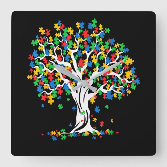 Tree Of Life Autism Awareness Month Quadratische Wanduhr (Vorderseite)