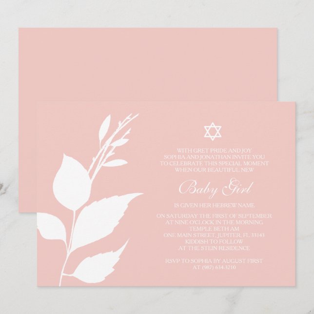 Tree of Life Baby Girl Naming Day Invite, Pink Einladung (Vorne/Hinten)