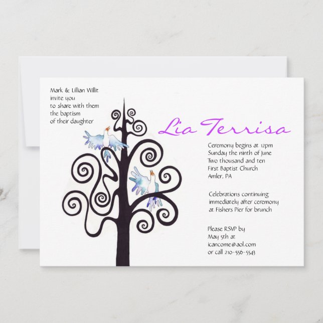 Tree of Life Baptism Christening Custom Invitation Einladung (Vorderseite)
