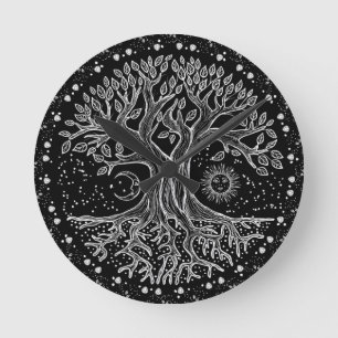 Tree of Life - black and white Runde Wanduhr