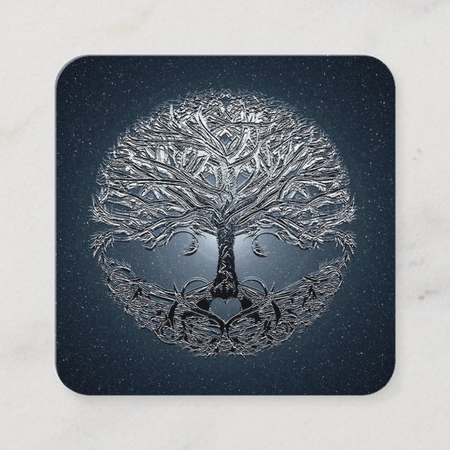 Tree of Life Blue Sky Starry Night Quadratische Visitenkarte (Vorderseite)