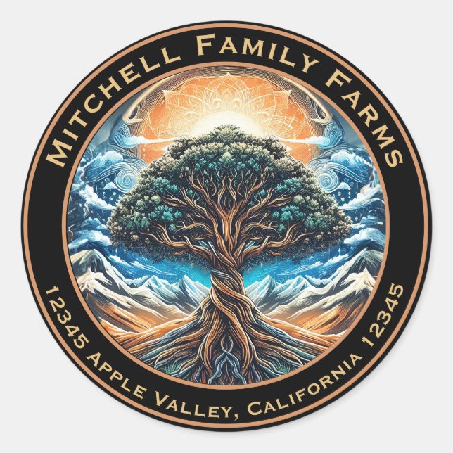 Tree of Life Business Logo Classic Round-Aufkleber Runder Aufkleber (Vorderseite)