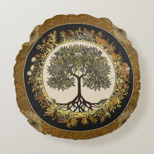 Tree of Life by kedoki Floral Gold Stickerei Thro Rundes Kissen