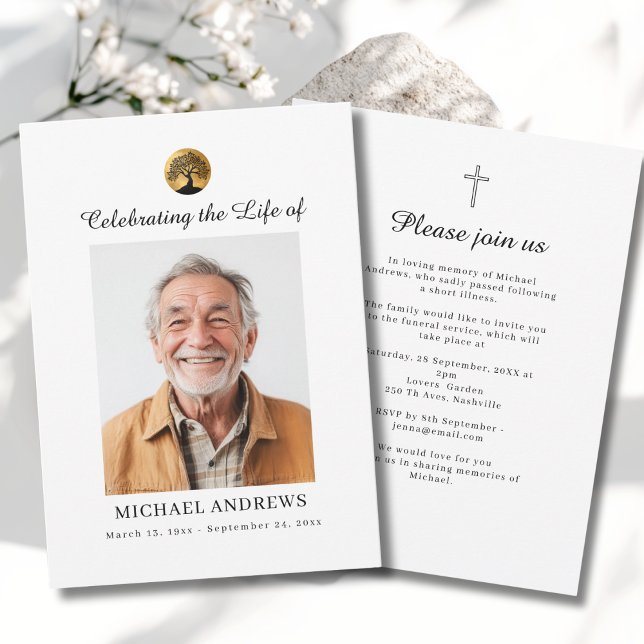 Tree of Life - Celebration of Life Funeral Photo  Einladung (Tree of Life - Celebration of Life  Funeral Photo Cross Invitation)