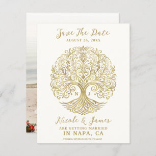 Tree of Life Cream & Gold Celtic Save the Date Einladung