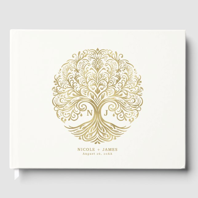 Tree of Life Cream & Gold Celtic Wedding Gästebuch (Vorderseite)