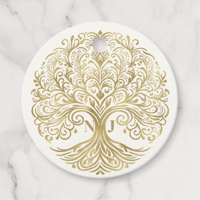 Tree of Life Cream & Gold Celtic Wedding Geschenkanhänger (Vorderseite)