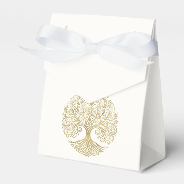 Tree of Life Cream & Gold Celtic Wedding Geschenkschachtel (Vorderseite)