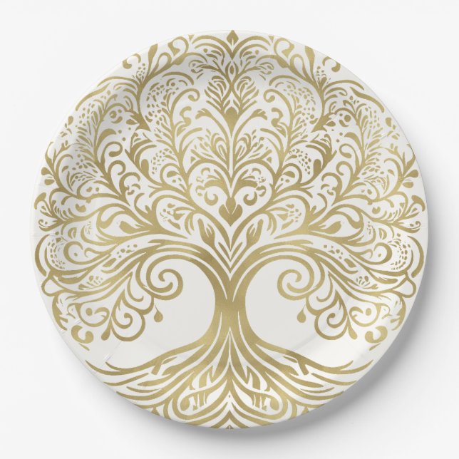 Tree of Life Cream & Gold Celtic Wedding Pappteller (Vorderseite)