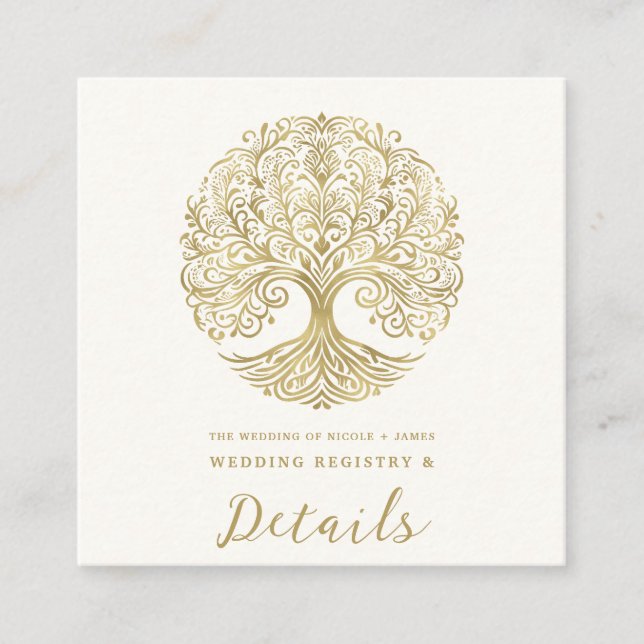 Tree of Life Cream & Gold Celtic Wedding Quadratische Visitenkarte (Vorderseite)