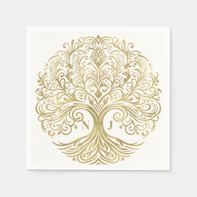 Tree of Life Cream & Gold Celtic Wedding Serviette (Vorderseite)