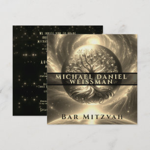 Tree of Life Gold und Black Bar Mitzvah Einladung