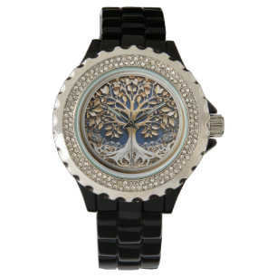 Tree of Life Gold White Navy Blue Armbanduhr