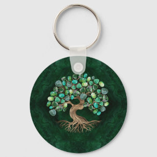 Tree of Life - Green Tumbled Gemstones Schlüsselanhänger