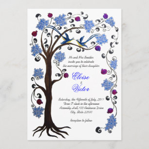 Tree of Life Hochzeit Einladung (v) blau/weiß