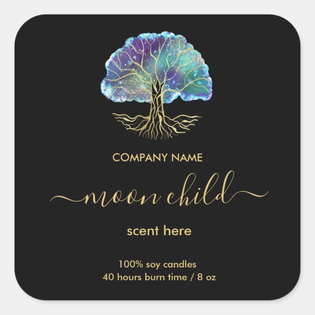 Tree of Life Intension Celestial Jar Label Quadratischer Aufkleber (Vorderseite)