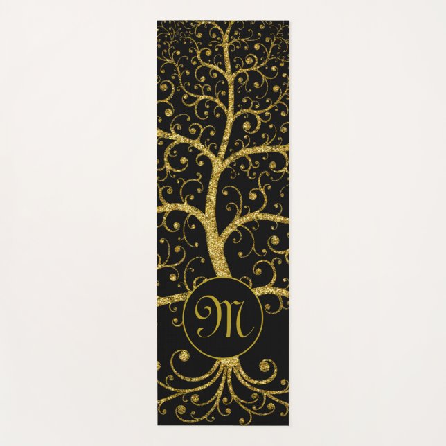 Tree of Life Luxury Monogram Gold Black Yogamatte (Vorderseite)