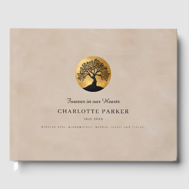 Tree of Life Memorial  Beige Custom Gästebuch (Vorderseite)