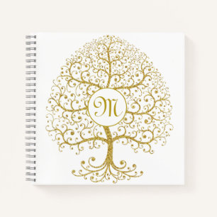 Tree of Life Monogram Modern Gold Luxury Notizbuch