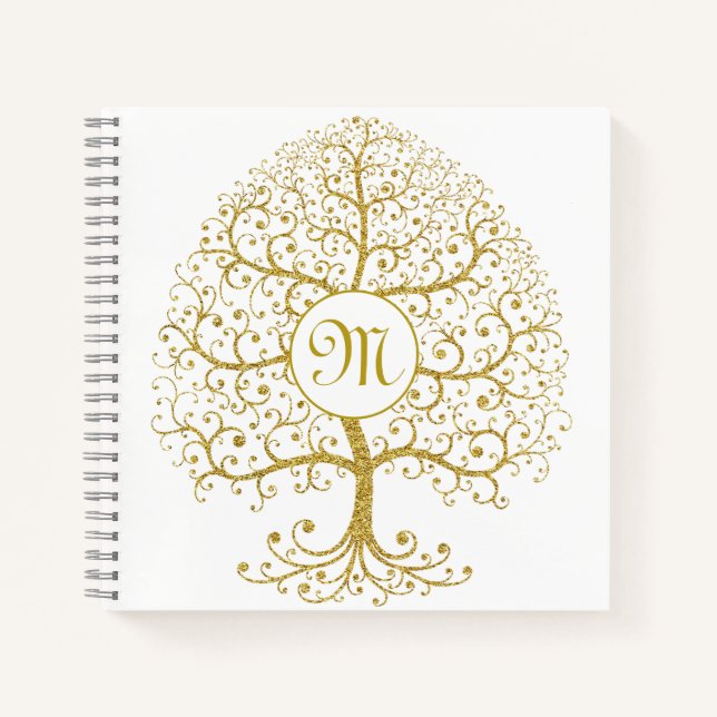 Tree of Life Monogram Modern Gold Luxury Notizbuch (Vorderseite)