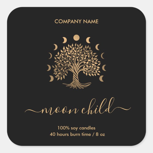 Tree of Life Moon Phases Square Sticker (Vorderseite)
