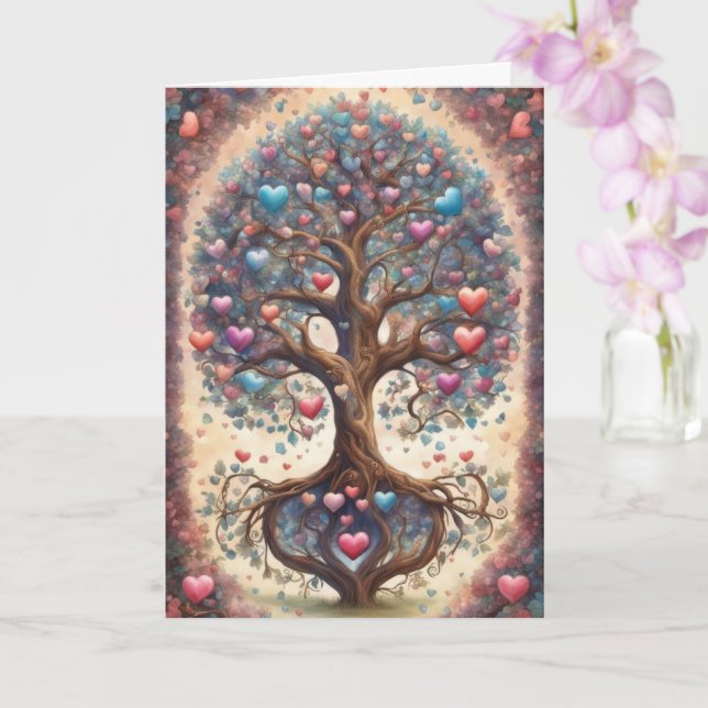 Tree of Life Pastel Hearts Valentine's Day Karte (Orchidee)