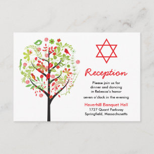 Tree of Life Red Green Bat Mitzvah Empfang Card Begleitkarte