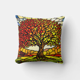 Tree of Life Shattered Glass Mosaic Autumn Colors Kissen