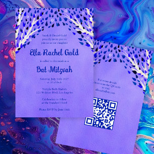Tree of Life Stars Custom Bat Bar Mitzvah QR Code Einladung