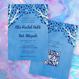 Tree of Life Stars Custom Bat Bar Mitzvah QR Code Einladung