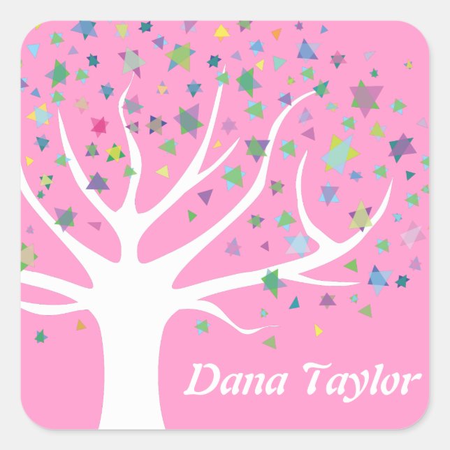 Tree of Life Stars Monogram Name Gift Cookie Quadratischer Aufkleber (Vorderseite)