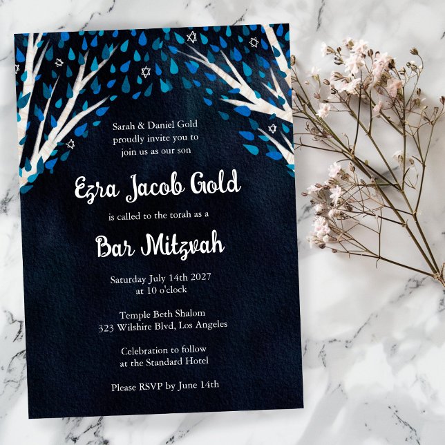 Tree of Life Stars Watercolor Bat Bar Mitzvah Einladung (Tree of Life Stars Watercolor Bat Bar Mitzvah Custom Trendy Modern Invitation
)