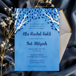 Tree of Life Stars Watercolor Bat Bar Mitzvah Einladung