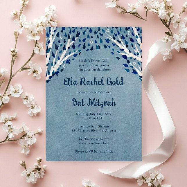 Tree of Life Stars Watercolor Bat Bar Mitzvah Einladung (Tree of Life Stars Watercolor Bat Bar Mitzvah Invitation
)