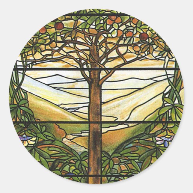 Tree of Life/Tiffany-Fenster Runder Aufkleber (Vorderseite)