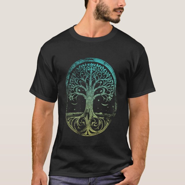 Tree of Life wih Moon - Viking Norse Rune Worn T-Shirt (Vorderseite)
