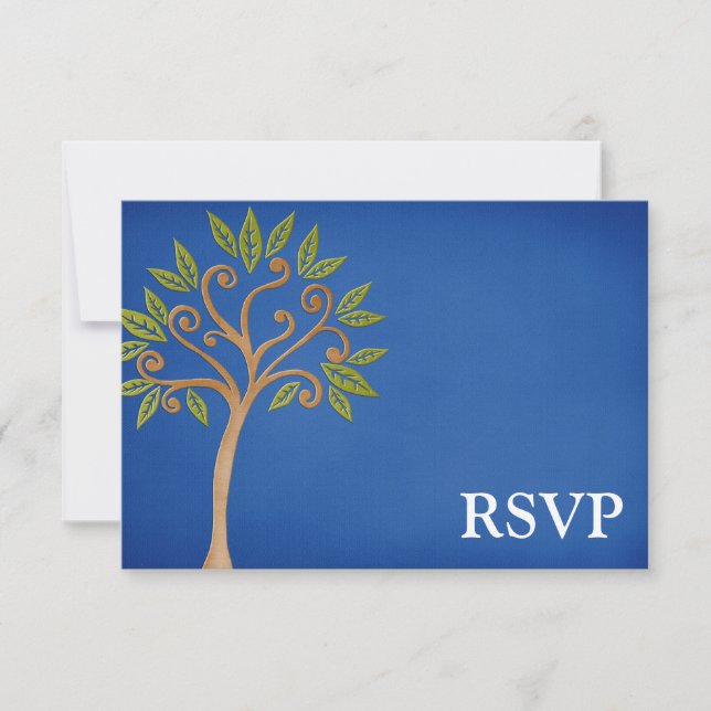 Tree of Life Wirbel Blue Bar Mitzvah UAWG RSVP Karte (Vorderseite)