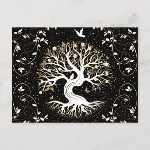 Tree of Life - Yggdrasil - black white and gold Feiertagspostkarte