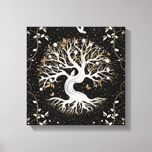 Tree of Life - Yggdrasil - black white and gold Leinwanddruck