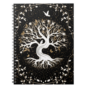 Tree of Life - Yggdrasil - black white and gold Notizblock